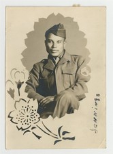 African American Male 1950 US Army Military Uniform Original Arcade Photo Q10373