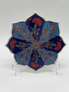 Turkish Pottery Ceramic Trivet Traditional Iznik Design Blue & Red Floral Trivet