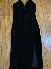 Black Velvet Sweetheart Neckline Strapless Midi Bodycon Dress XS