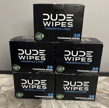 5 Packs of DUDE Wipes On The Go Flushable Wipes FRAGRANCE FREE 30 each box