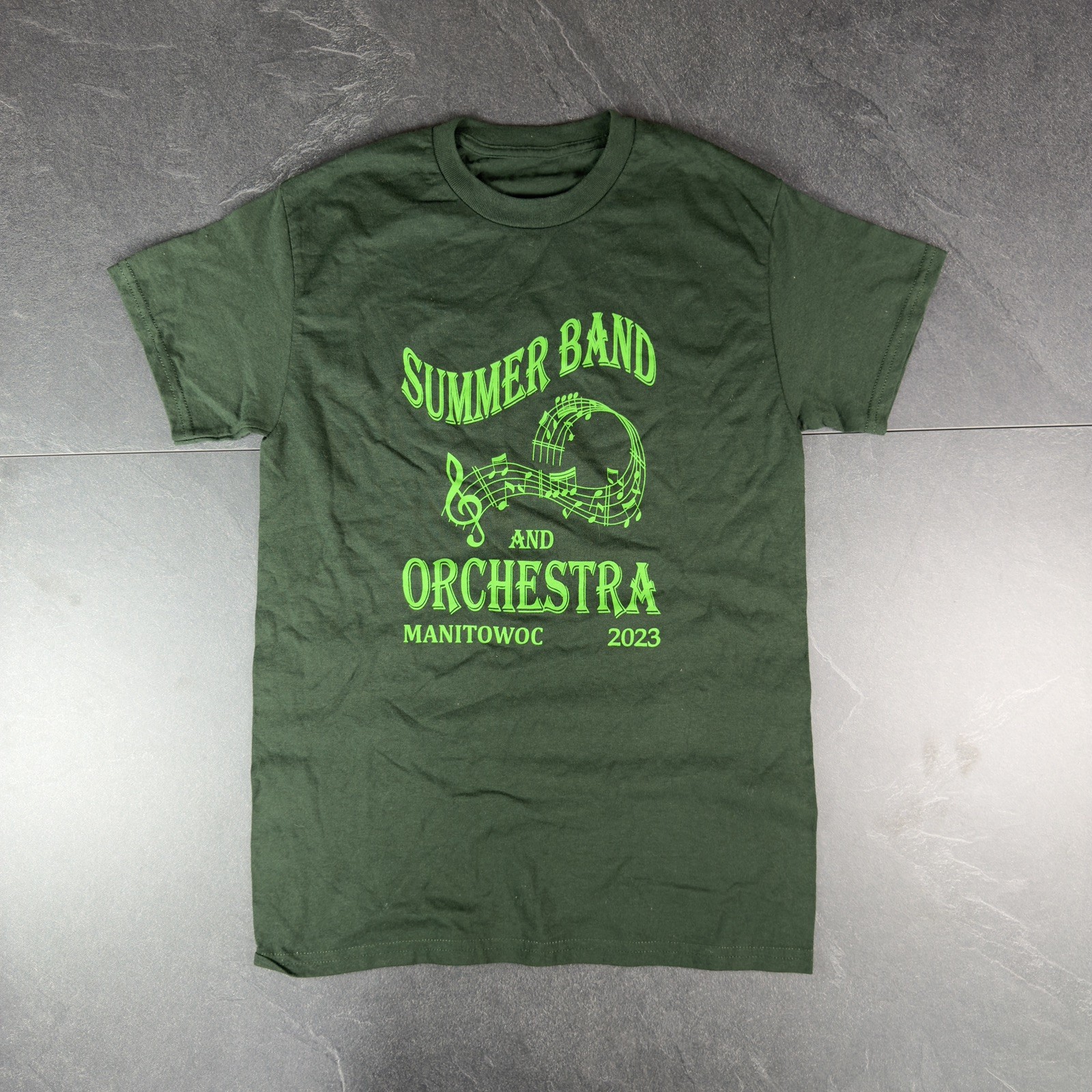 Forest Green Music Graphic Tee Summer Band Orchestra 2023 Neon Green Print⁠ S