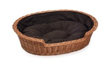 Wicker Dog Bed Basket with Cushion, Medium, Dark