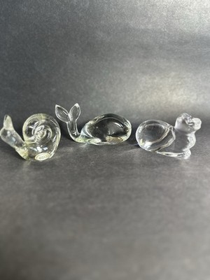 Vintage Clear Glass Animal Figurines-Cat, Snail, Whale