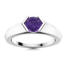 925 Silver Round Natural Amethyst Sister Handcrafted Solitaire Boho Ring