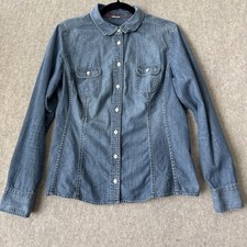 Boden Denim Button Down Shirt Womens 12 Chambray Cotton Long Sleeve