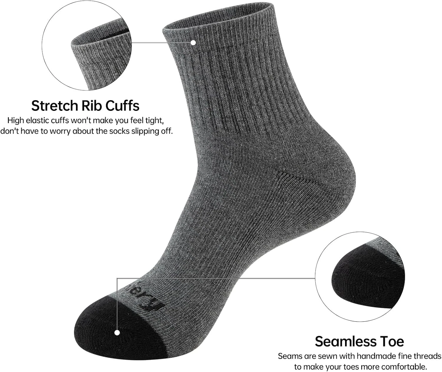 5 Pairs Grey Mens 100% Cotton Cushioned Ankle Socks Breathable Quarter Socks