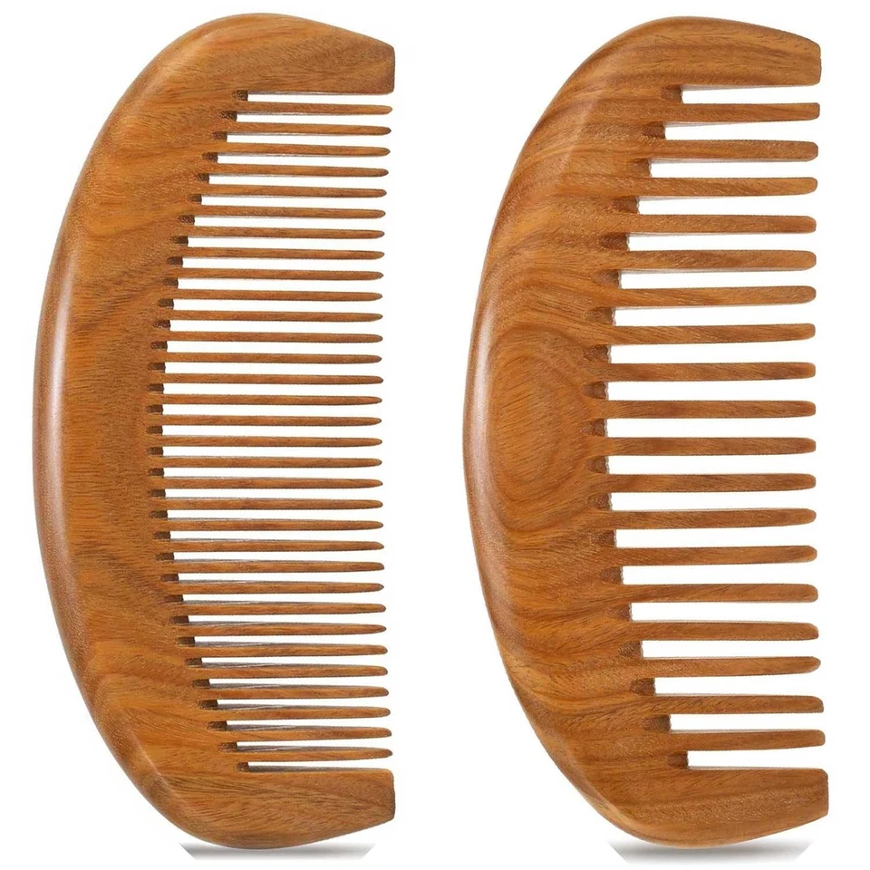Peines de sándalo verde suave - Diente ancho para cabello grueso y diente fino para barba Foto 3 de 4