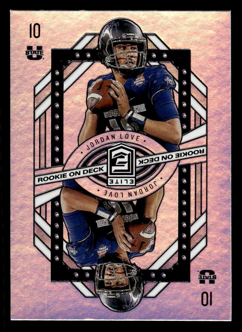 2020 DONRUSS ELITE JORDAN LOVE 18 MINT ROOKIE ON DECK RC UTAH STATE AGGIES
