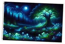 Fairy Tale Glowing Tree Waterfall Magic Mushrooms Fantasy 3x5 Ft Multi