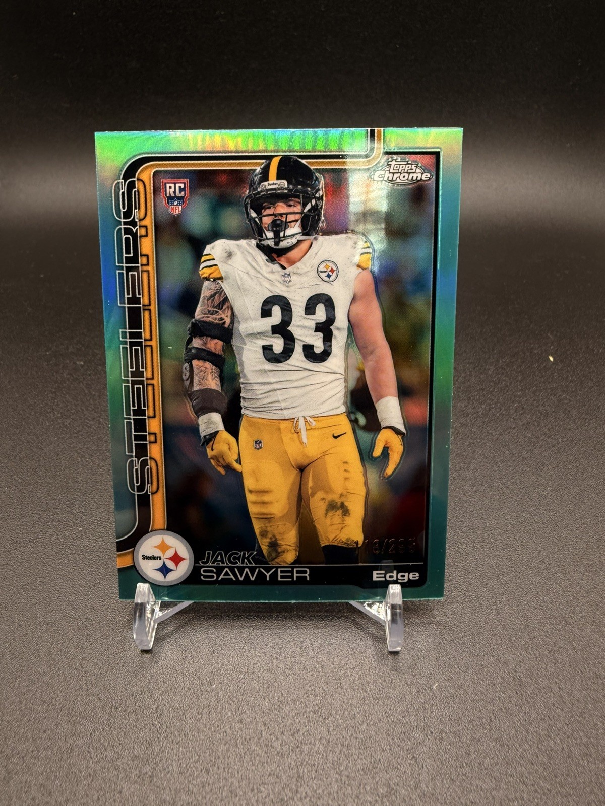 2025 Topps Chrome Football #357 Aqua Refractor Jack Sawyer /199 Steelers RC 🔥