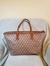 Lauren By Ralph Lauren Large Monogram Tote Bag Tan & Brown