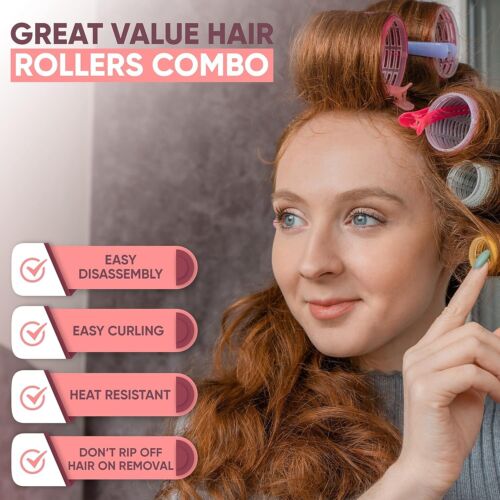 Hair Rollers Set (30Pcs) (6 Small, 6 Medium, 6 Large), 12 Duckbill Hair Clips - Picture 5 of 6