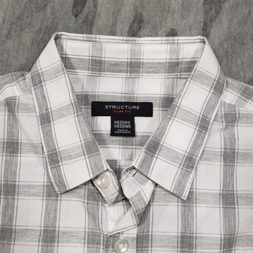 Structure Shirt Mens Medium Gray Checked Long Sleeve Button Up Slim Fit - Picture 4 of 11