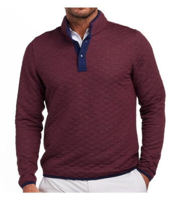 Holderness & Bourne Sullivan Mens Burgundy Quilted Pullover Golf Sweater NWT S