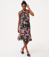 LOFT WILD ORCHID FLORAL CASUAL ONE SHOULDER FLOWY DRESS SIZE: MP NWT