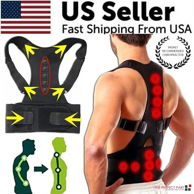 Posture Corrector Support Magnetic Back Shoulder Brace Belt Band For Men Women - Image 1 of 4