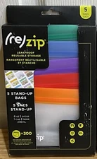 New Rezip 5 Piece Stand Up Leakproof Reuse Food Storage Bag 8 Ounce Multi Color