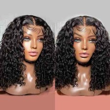 Short Bob Human Hair Curly 4x4 Closure Wig 13x4 HD Deep Wave Lace Frontal Wigs