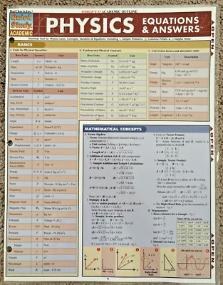 Physics Equations & Answers Laminated Reference Chart BarCharts Inc Quick Study