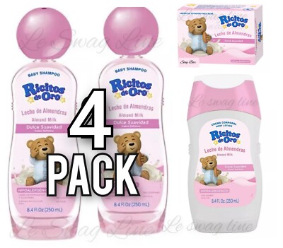 4 Pack Ricitos de Oro Shampoo + Jabón + Crema | Leche de Almendras Baby Girl