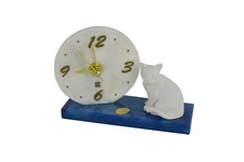 Handmade Italian Alabaster Stone Cat Desk Clock