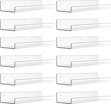 12 Pack Acrylic Shelves for Wall Storage, 15" Floating Bookshelves for Kids, ...