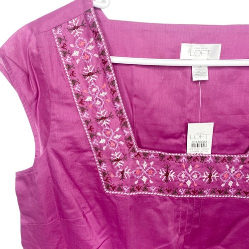 LOFT lila bestickt Baumwolle Top Boho Y2K Freizeit Sommer Größe 10 NEU g - Bild 3 von 5