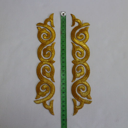 Par de espejos dorados metálicos bordados apliques/parche motivo coser y planchar - Imagen 2 de 3