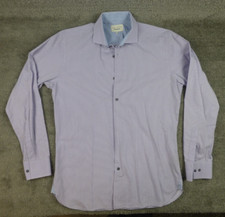 Ted Baker Endurance Button Down Shirt Men 15.5 34/35 Flip Cuff Purple White AOP