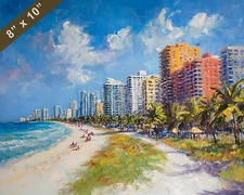 Miami with South Beach oil painting 8x10 Print