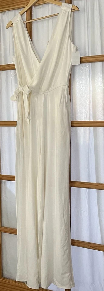 Espléndido Mono Pierna Ancha Para Mujer M Blanco Viscosa Lino Playa Costero Boho $198 Foto 3 de 4