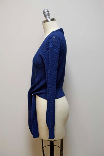 HYPED UNICORN Royal Blue Shaker Knit Tie Open Front Cardigan Sweater Size S/M - Picture 5 of 5