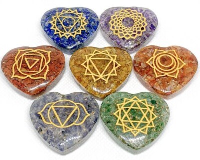 7 Chakra Heart Set ~ Chakra Healing, Pocket Orgonite Stones, Meditation Aide And