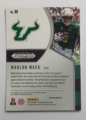 Panini Prizm Draft Picks 2020 fútbol americano Marlon Mack USF rojo paralelo #68! - Imagen 2 de 2
