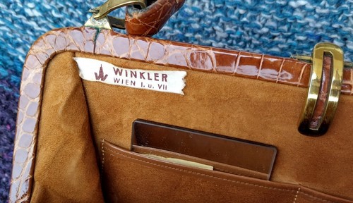 Seltene Vintage Leder Handtasche, Wien, Österreich, 50er Jahre, von Winkler - Bild 5 von 23