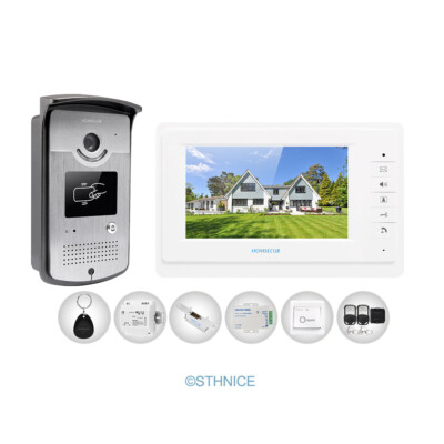 7'' Video Intercom System With Strike Lock Keyfobs Remote Exit Button Unlock 1V1