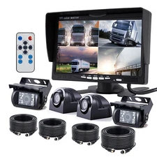 7" Quad Monitor 360 4PIN Front Side Rear View Backup Camera For Truck Caravan RV