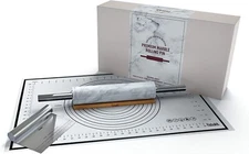 Fistukit White Marble Rolling Pin with Stainless Steel Handles Baking Set