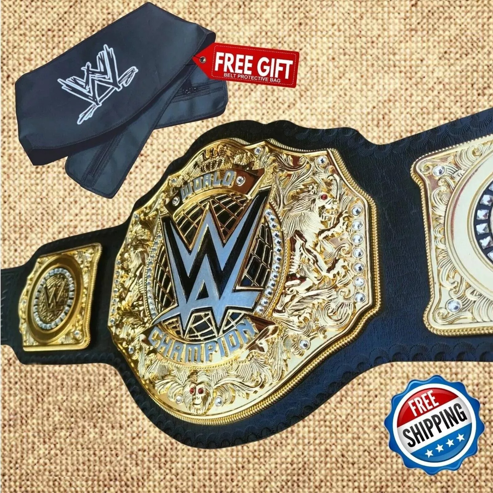 Cinturón Campeonato Mundial Peso Pesado - Réplica Premium, Estilo WWE + Bolso