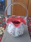 Fenton Art Glass 1999 Roses on Peach Crest Connoisseur Collection Basket #343