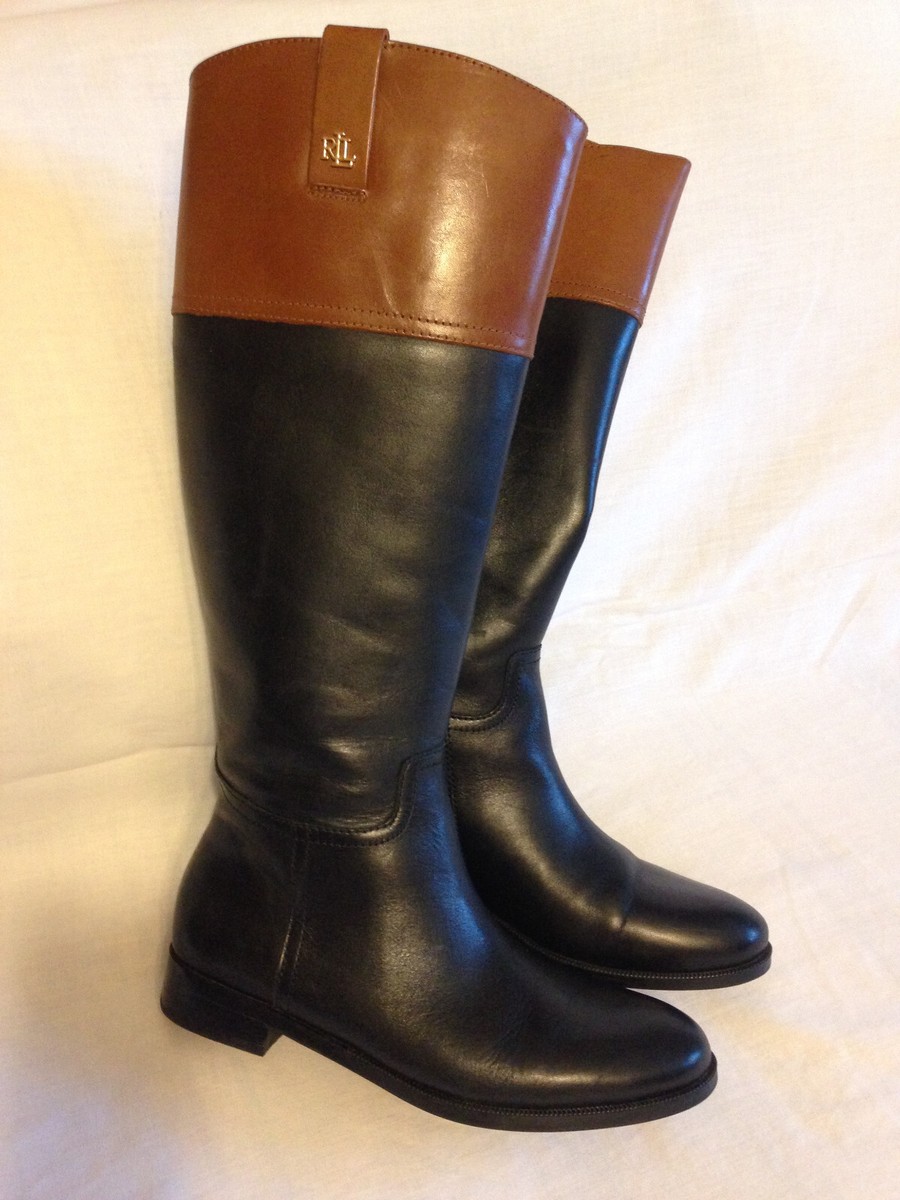 RALPH LAUREN BARKSTON COLORBLOCK LEATHER KNEE HIGH BOOTS - SIZE
