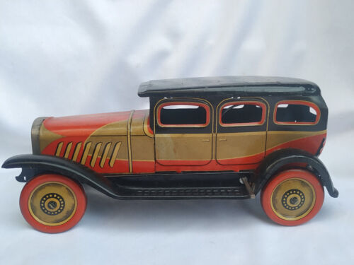 Vintage Old Winding Tin Plate Toy Motor Car M I Manmaru Toys ST Japan 1950 - Picture 1 of 12