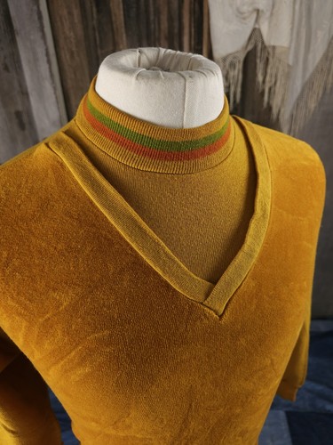Vintage 1960s Abels Mustard Yellow Cotton Mock Neck Long Sleeve Sweater Shirt 18 - Picture 4 of 11