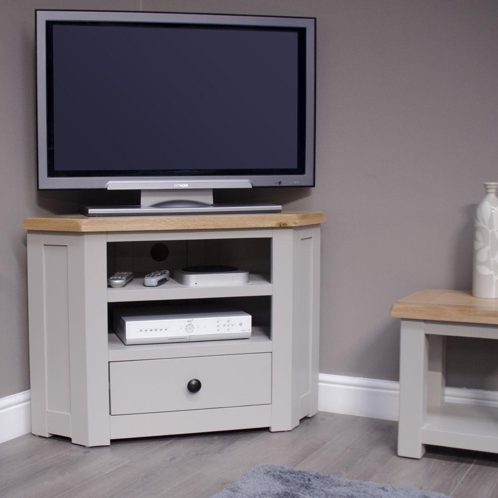 Grey Painted Corner Television Cabinet Diamond Oak Top Living Room Furniture New