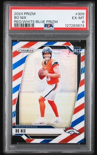 2024 Prizm Bo Nix Red White & Blue Prizm #309 Rc PSA 6 Broncos