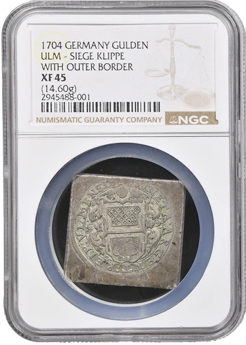 1704 German States ULM Gulden (1/4 Thaler Silver Klippe) Siege Coinage NGC XF-45