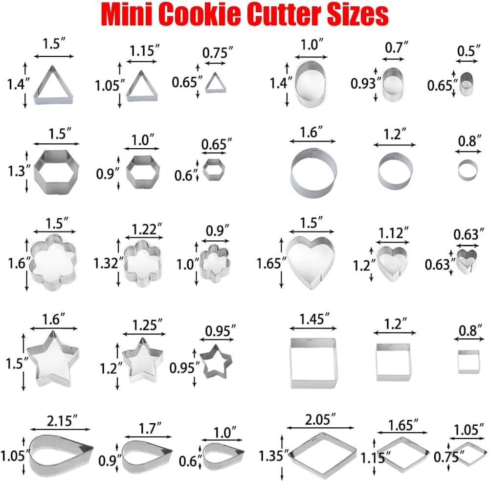 30Pcs Mini Cookie Cutter Set with Box, Small Stainless Steel Fruit Veggie Tiny 