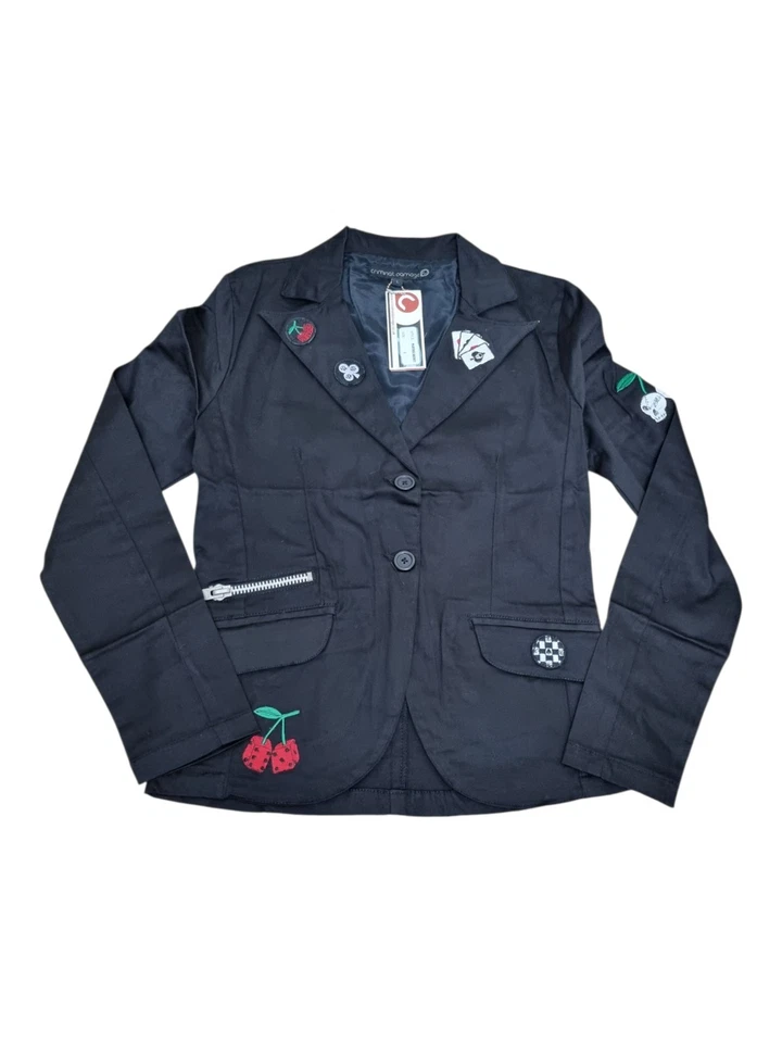 Criminal Damage Women’s Players Jacket Black Embroidered Blazer Y2K Emo Punk L - Image 3 of 4