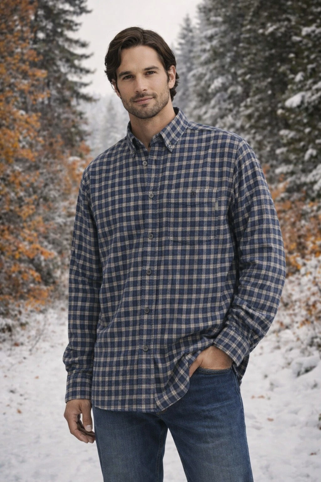 Woolrich Flannel Men's 2XL Blue Plaid Long Sleeve Button Down Cabincore