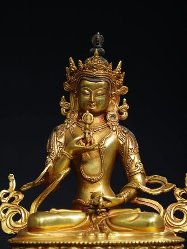 10" China alte tibetische Buddhismus Tempel Bronze 24k vergoldet Vajrasattva Buddha Statue - Bild 3 von 9